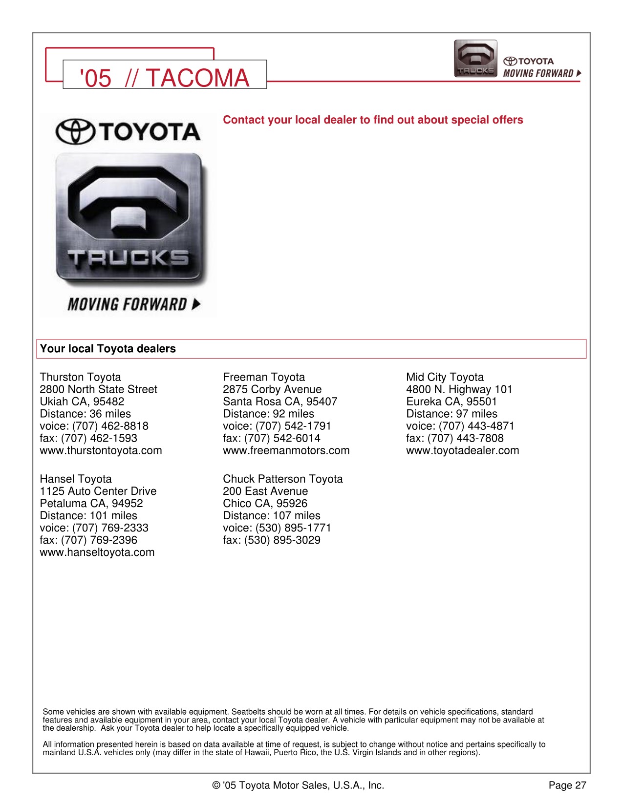2005 Toyota Tacoma 4x4 Brochure Page 10